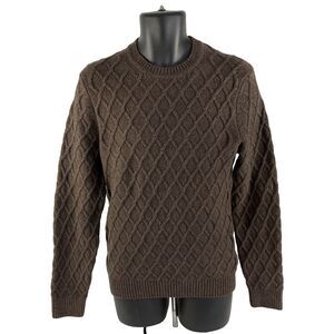 Mens Abercrombie & Fitch Cable Knit Crewneck Sweater Sz M Brown Cotton Nylon